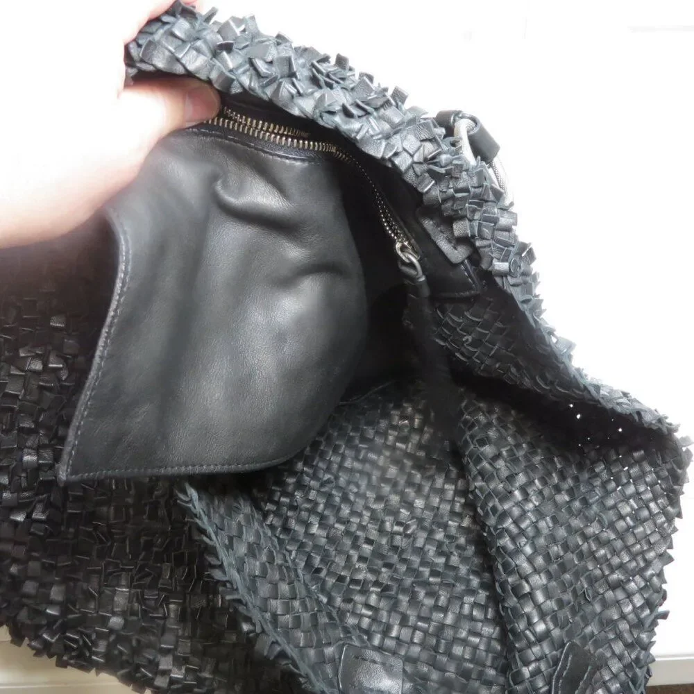 FALOR Hand Woven Soft Genuine Leather Large Tote Bag Italy
